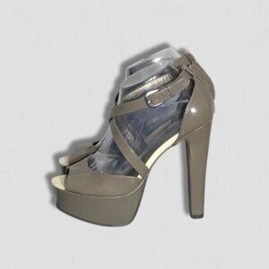 Michael Antonio Heels Taupe Faux Patent Leather 5 inch Size 7.5